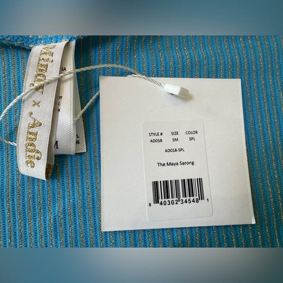 NWT Andie Swim x Mindy Kaling The Maya Sarong Blue With Gold Stripe Size S/M - Picture 8 of 11